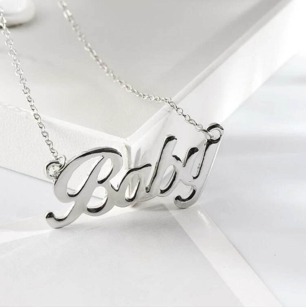SILVER BABY NECKLACE Y2k Name Cute dainty Gift Retro Teen‎ Cursive Lettering